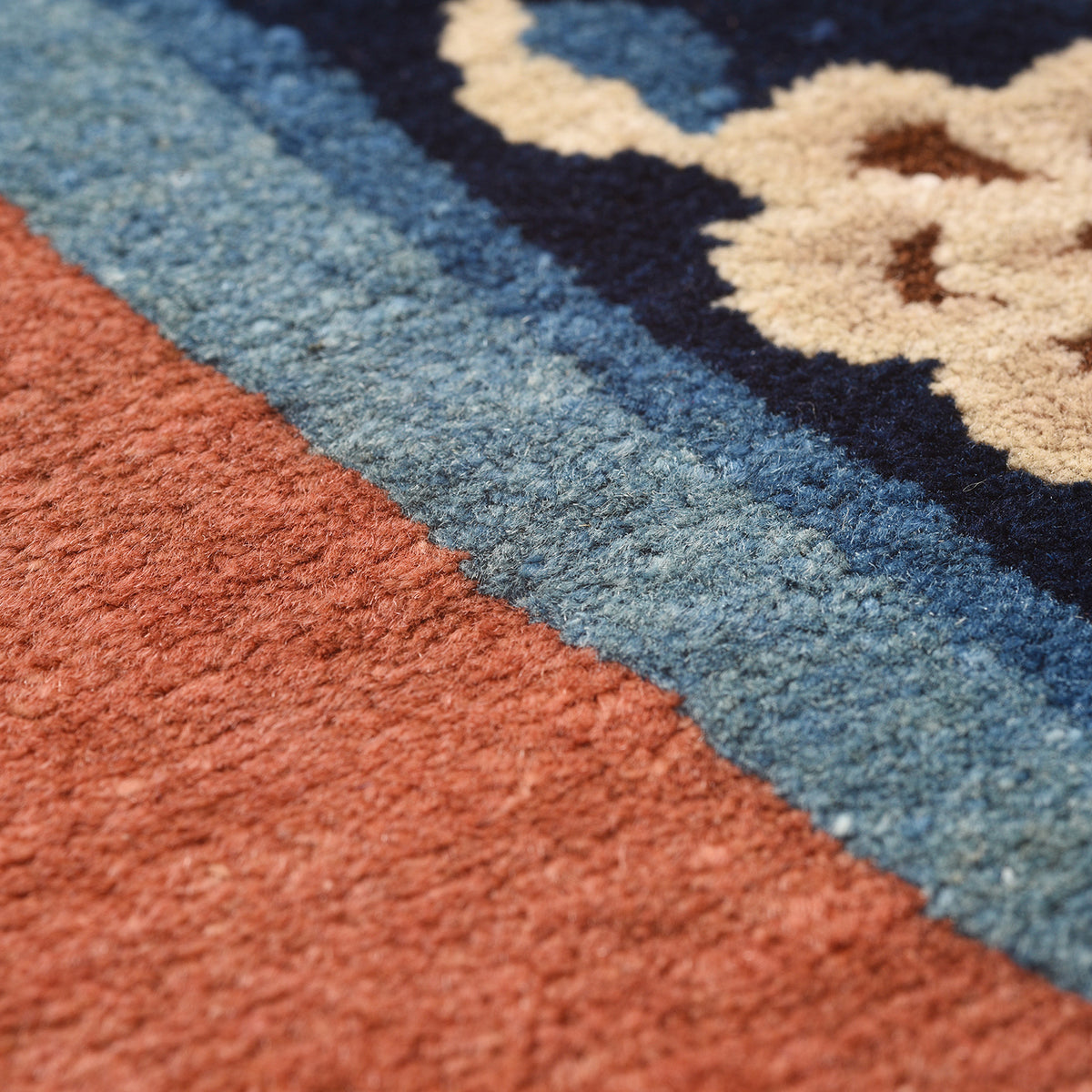 Weave Detail From Antique Blue And Red Tibetan Saddle Rug - Ca 1920's | Indigo Antiques