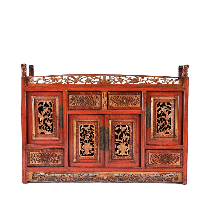 Red Lacquer Carved Altar Cabinet from Fujian Province - 19thC | Indigo Antiques