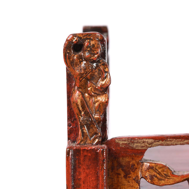 Character Detail From Red Lacquer Carved Altar Cabinet from Fujian Province - 19thC | Indigo Antiques