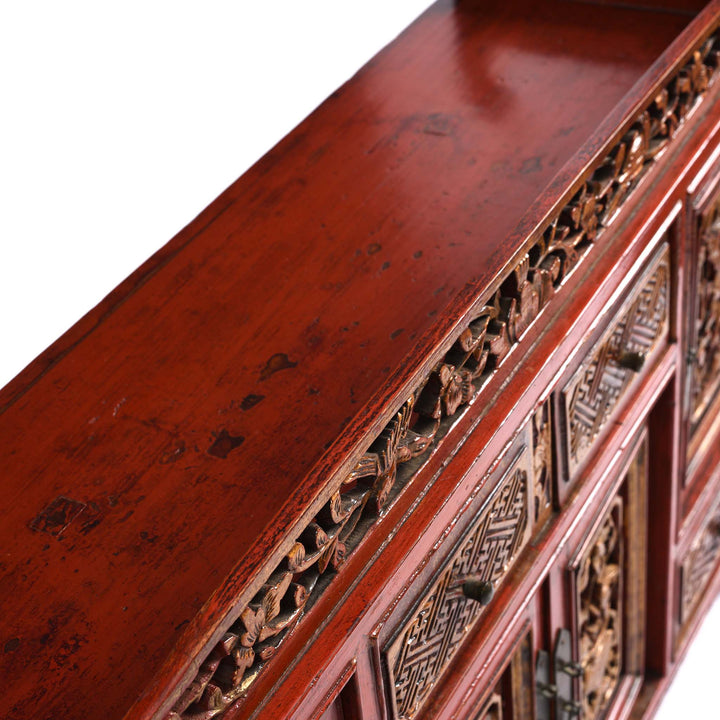 Top Of Red Lacquer Carved Altar Cabinet from Fujian Province - 19thC | Indigo Antiques
