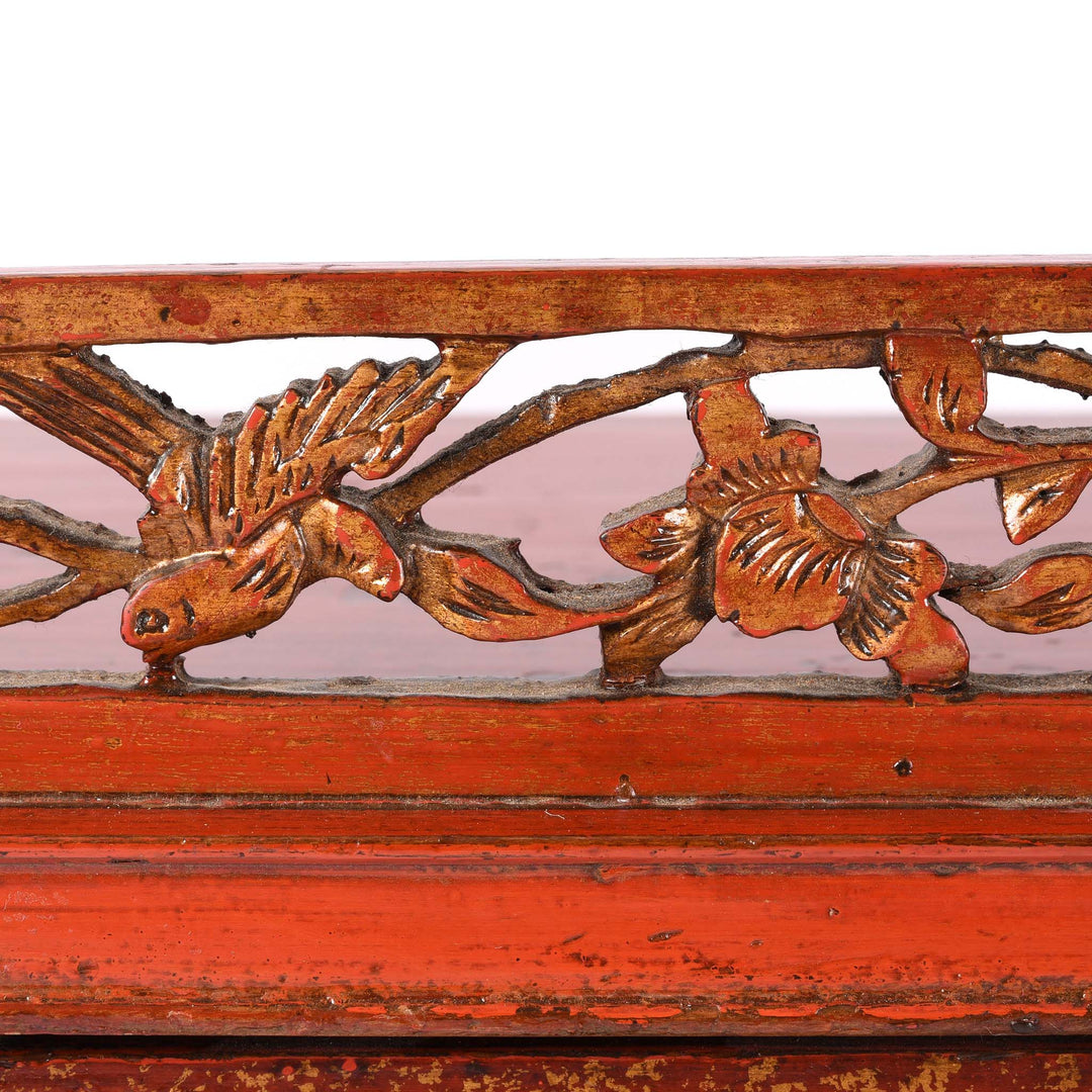 Carving Detail From Red Lacquer Carved Altar Cabinet from Fujian Province - 19thC | Indigo Antiques