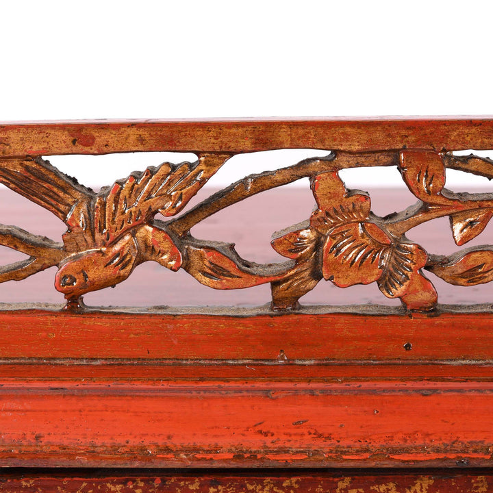 Carving Detail From Red Lacquer Carved Altar Cabinet from Fujian Province - 19thC | Indigo Antiques
