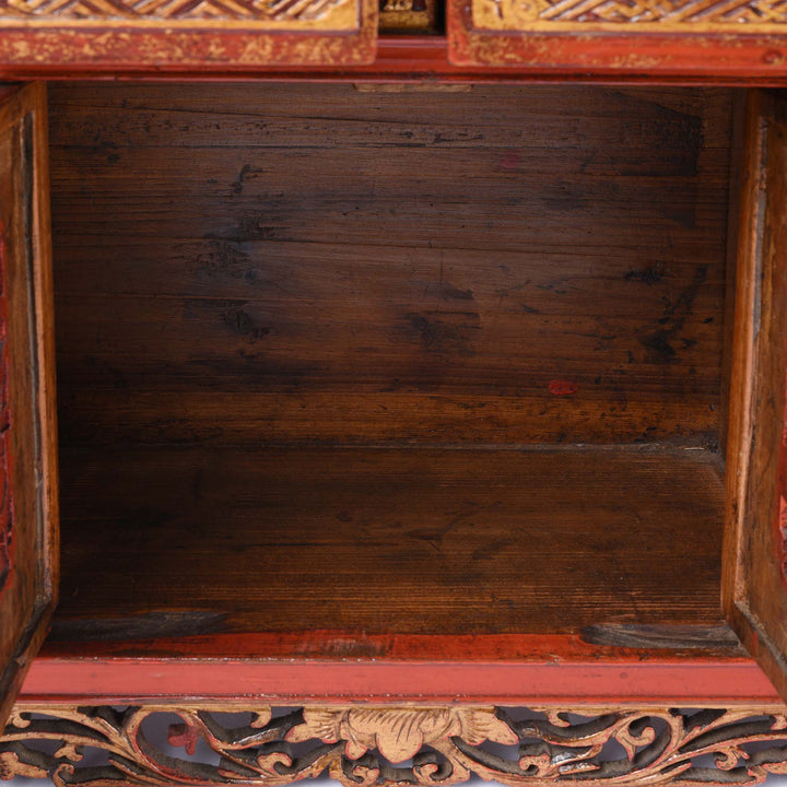 Interior Of Red Lacquer Carved Altar Cabinet from Fujian Province - 19thC | Indigo Antiques