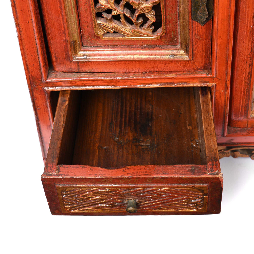Drawer Interior From Red Lacquer Carved Altar Cabinet from Fujian Province - 19thC | Indigo Antiques