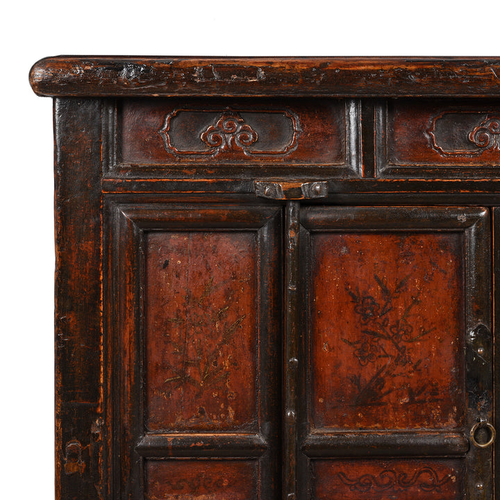Corner Detail From Painted Side Cabinet From Shanxi - 19thC | Indigo Antiques
