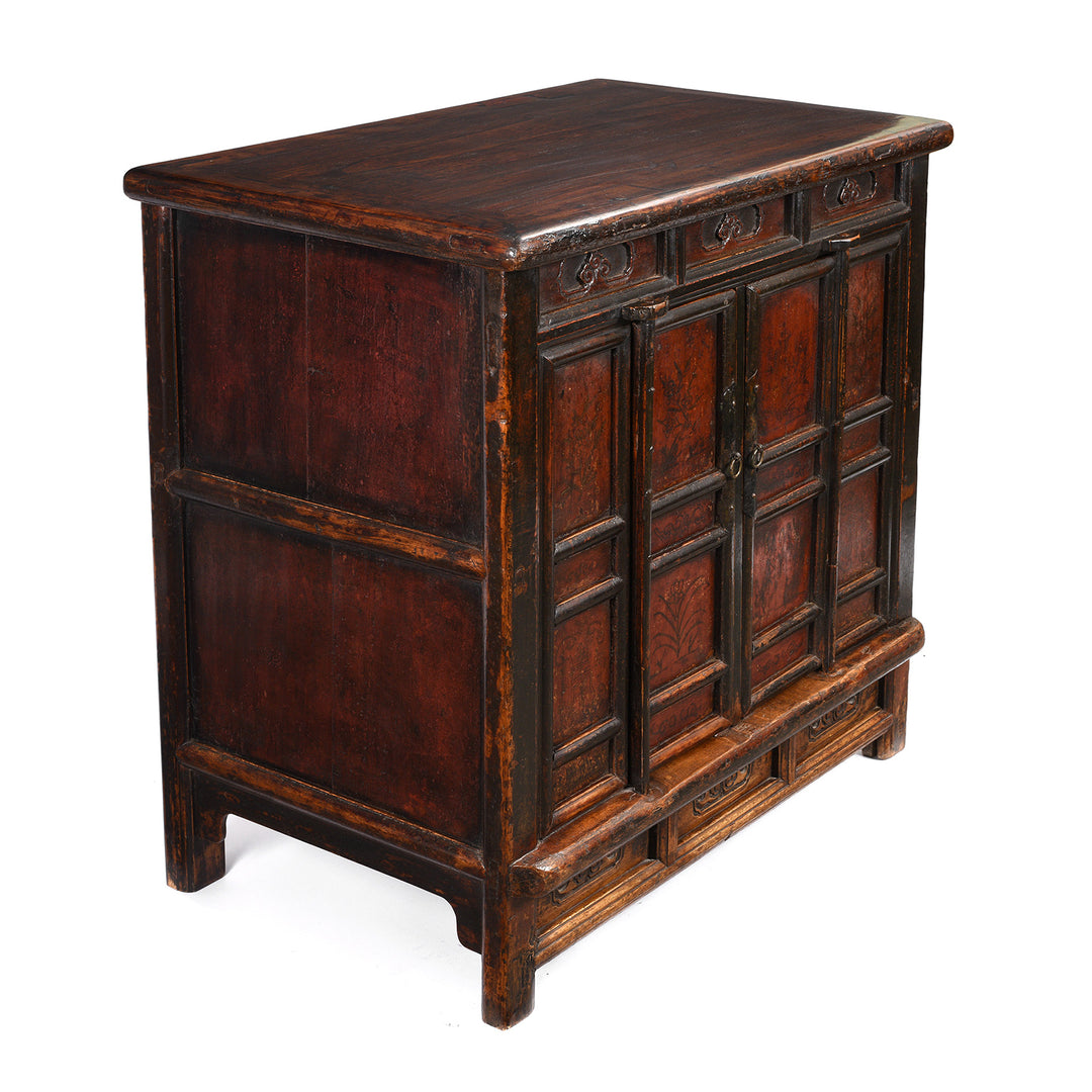 Angled View Of Painted Side Cabinet From Shanxi - 19thC | Indigo Antiques