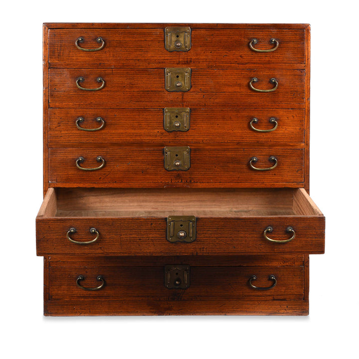 Open Drawer View Of Japanese Kimono Dansu Chest - Late 19thC | Indigo Antiques