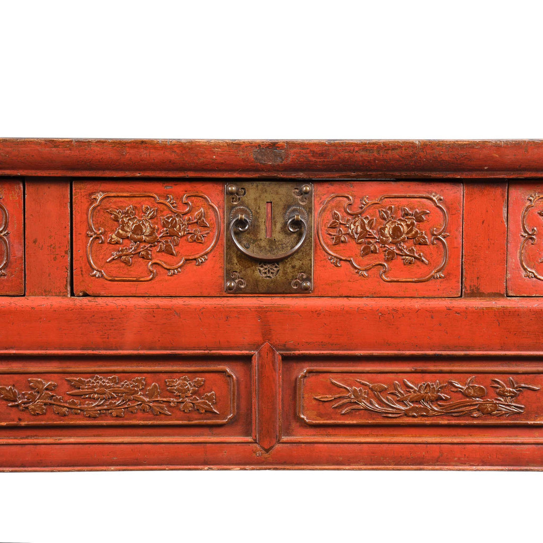 Detail From Red Lacquer Oak Altar Table From Fujian Province  - Late 19thC | Indigo Antiques