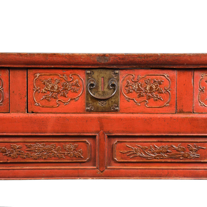 Detail From Red Lacquer Oak Altar Table From Fujian Province  - Late 19thC | Indigo Antiques