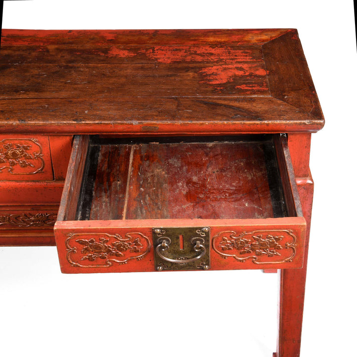 Drawer Interior From Red Lacquer Oak Altar Table From Fujian Province  - Late 19thC | Indigo Antiques