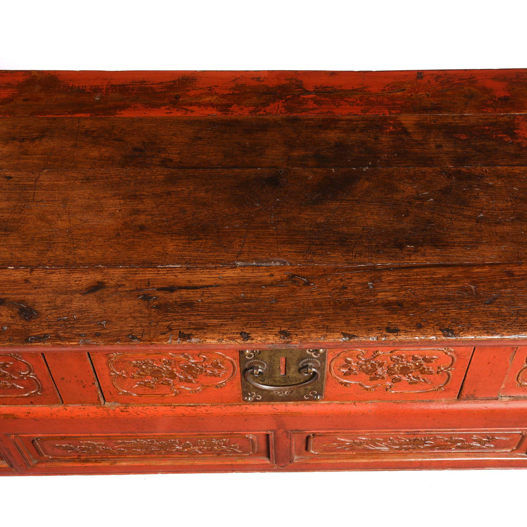 Surface Of Red Lacquer Oak Altar Table From Fujian Province  - Late 19thC | Indigo Antiques