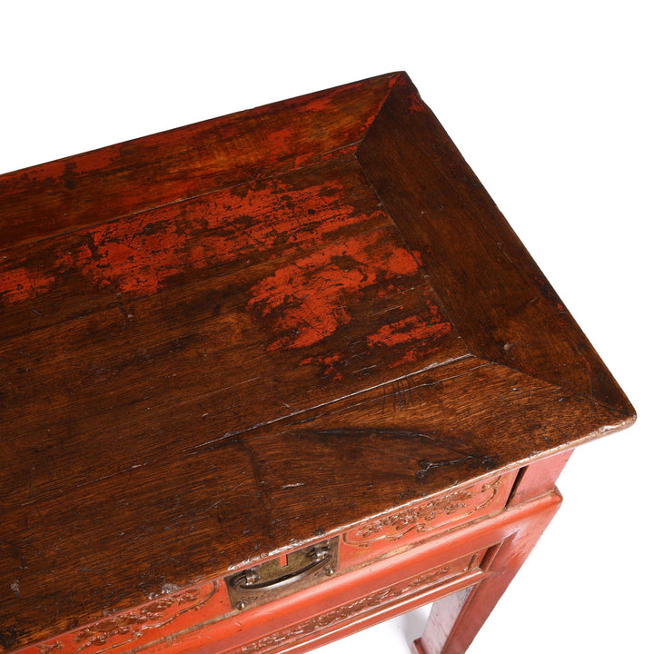 Surface Of Red Lacquer Oak Altar Table From Fujian Province  - Late 19thC | Indigo Antiques