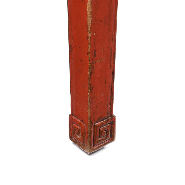 Leg Detail Of Red Lacquer Oak Altar Table From Fujian Province  - Late 19thC | Indigo Antiques