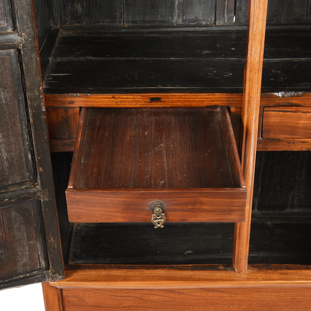 Open Drawer View Of Antique Chinese Red Elm Tapered Cabinet - Qing Dynasty | Indigo Antiques