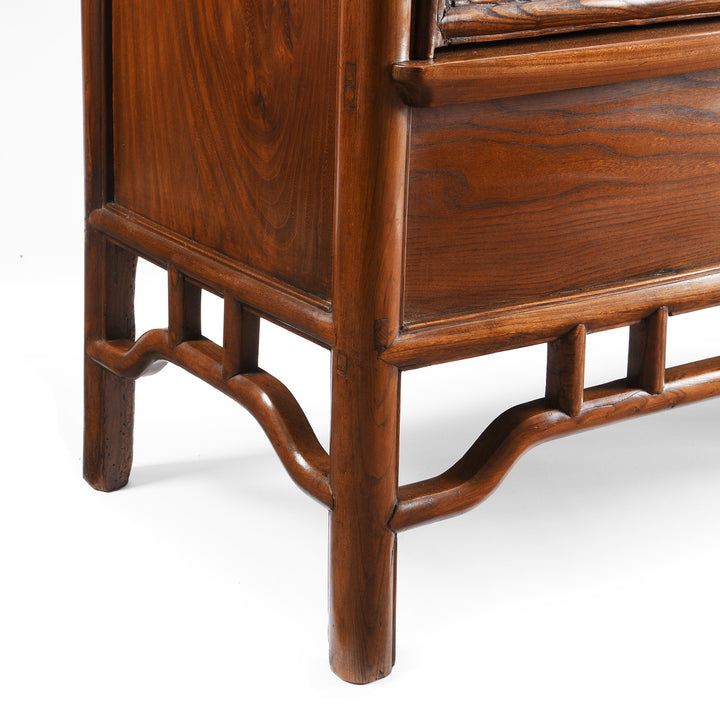 Leg Detail From Antique Chinese Red Elm Tapered Cabinet - Qing Dynasty | Indigo Antiques
