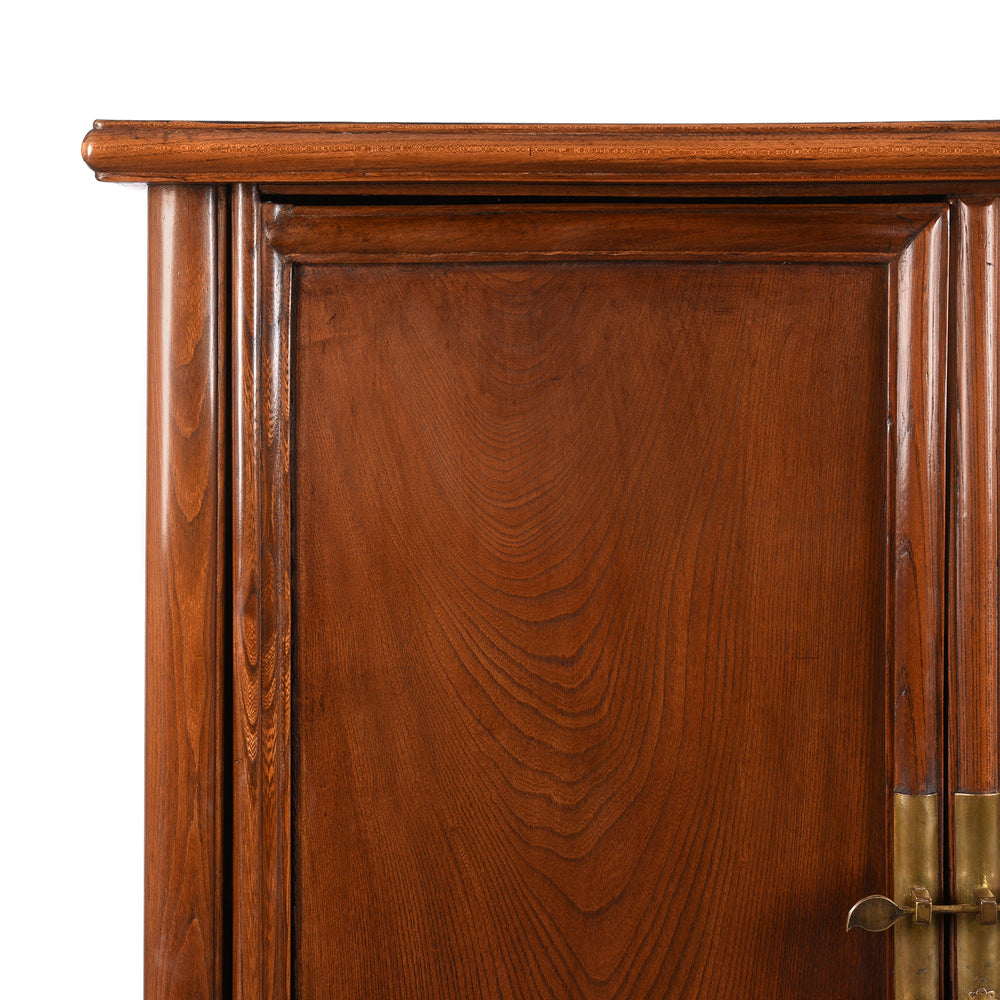 Corner Detail From Antique Chinese Red Elm Tapered Cabinet - Qing Dynasty | Indigo Antiques
