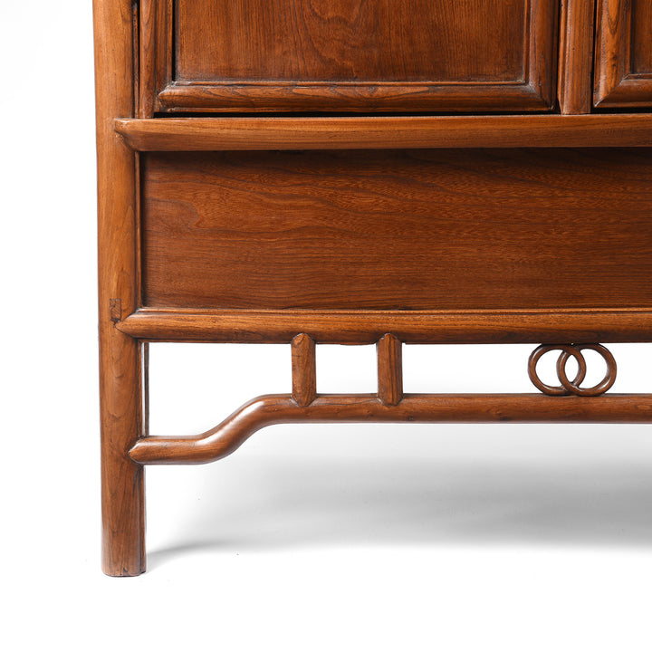 Leg Detail From Antique Chinese Red Elm Tapered Cabinet - Qing Dynasty | Indigo Antiques