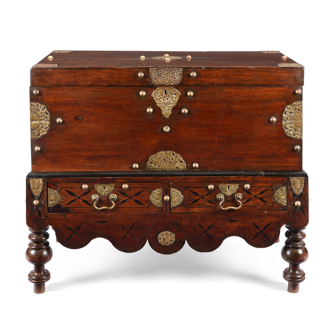 Indo-Dutch Jackfruit Wood & Brass Chest on Stand -18thC | Indigo Antiques