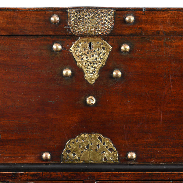 Indo-Dutch Jackfruit Wood & Brass Chest on Stand -18thC
