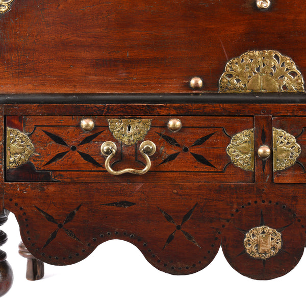 Indo-Dutch Jackfruit Wood & Brass Chest on Stand -18thC