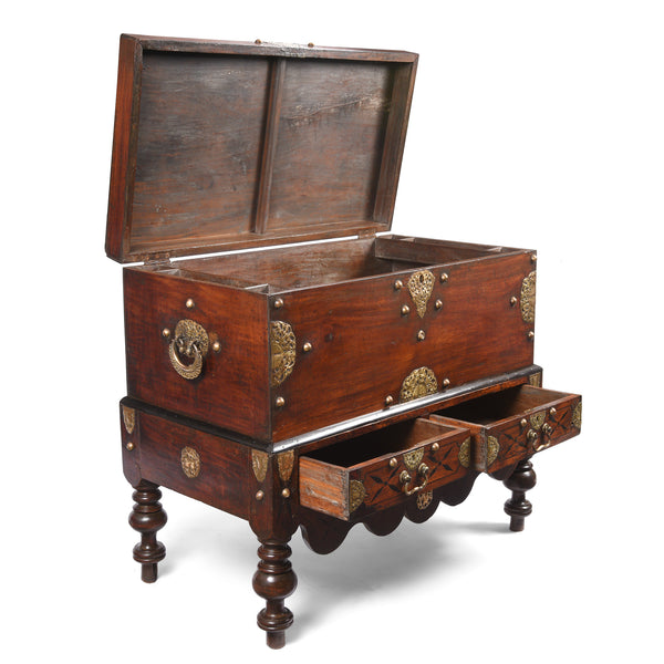 Indo-Dutch Jackfruit Wood & Brass Chest on Stand -18thC