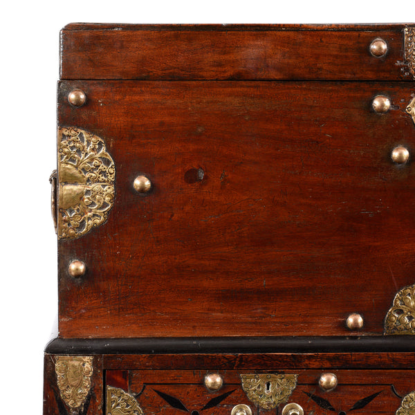 Indo-Dutch Jackfruit Wood & Brass Chest on Stand -18thC