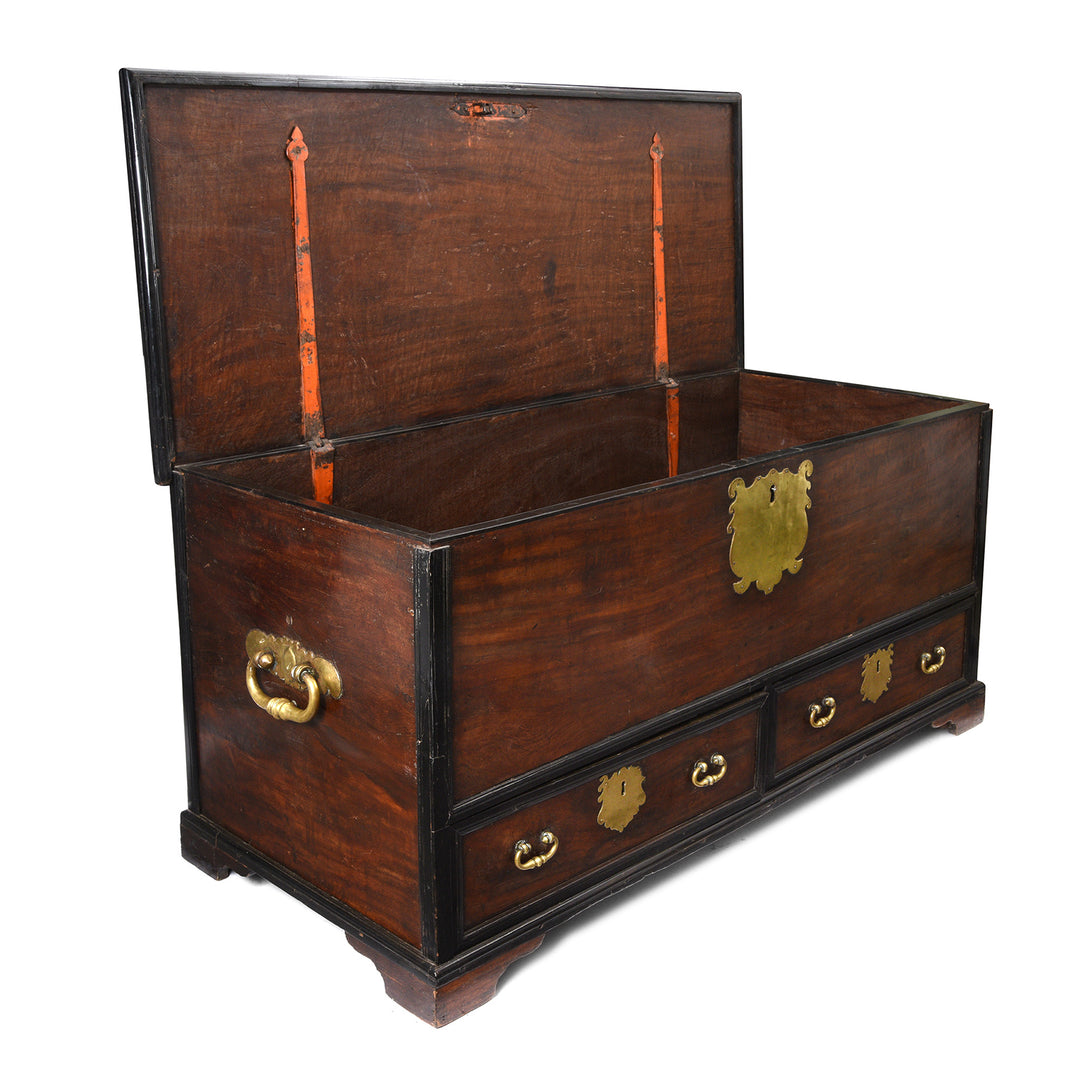 Open Lid View Of Indo-Dutch Satin Wood Chest From Ceylon -18thC | Indigo Antiques