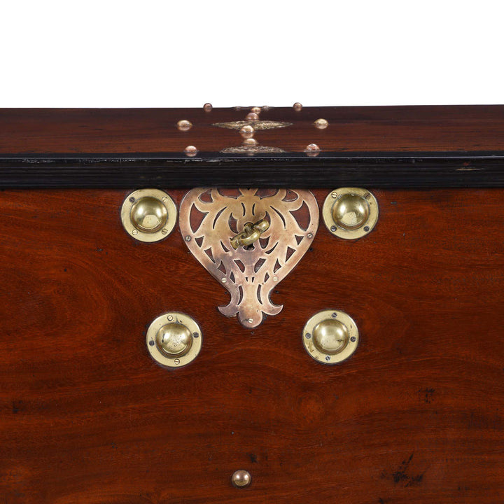 Lock And Key Detail From Indo-Dutch  Jackfruit Wood & Brass Chest on Stand -18thC