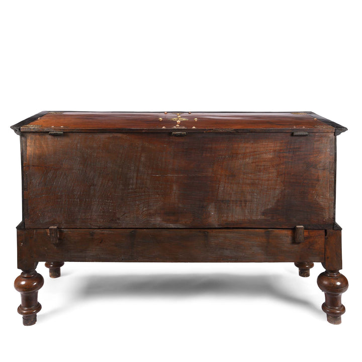 Reverse Of Indo-Dutch  Jackfruit Wood & Brass Chest on Stand -18thC