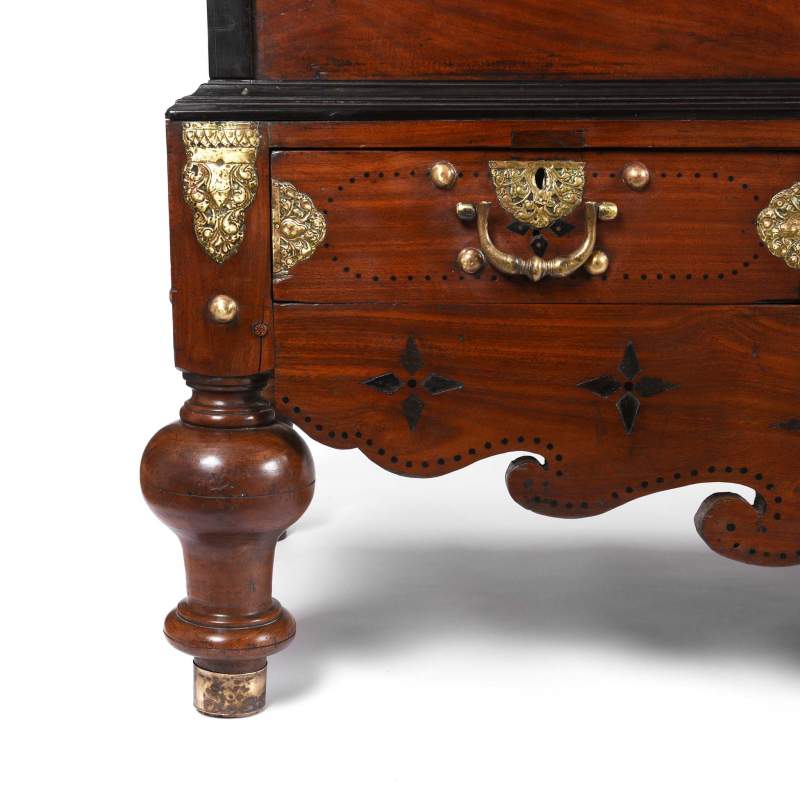 Leg Detail From Indo-Dutch  Jackfruit Wood & Brass Chest on Stand -18thC