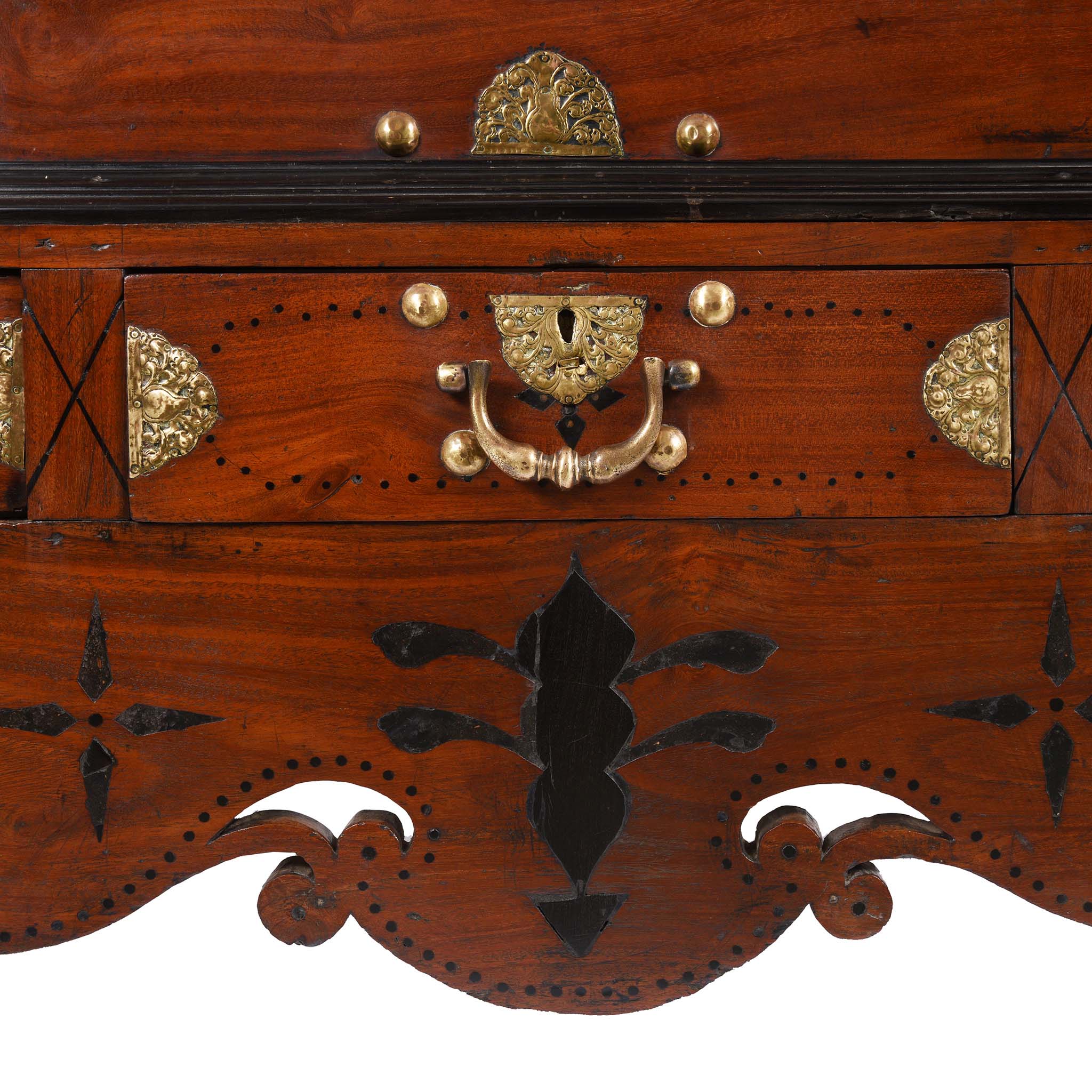 Drawer Detail From Indo-Dutch  Jackfruit Wood & Brass Chest on Stand -18thC