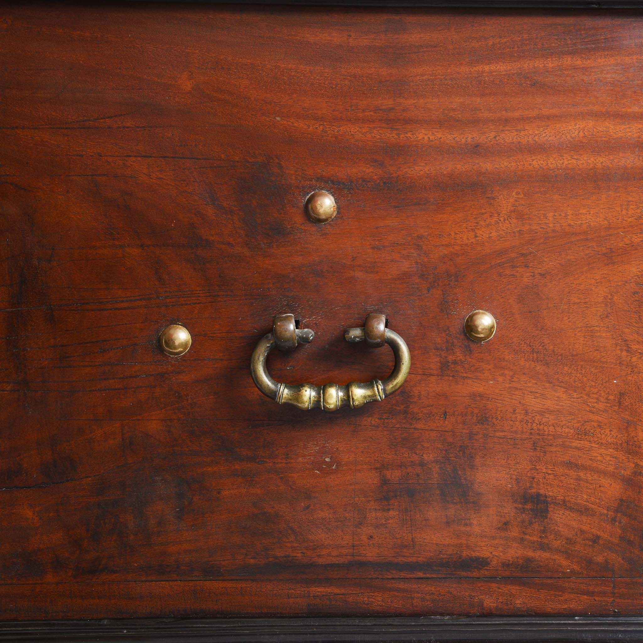 Handle Detail From Indo-Dutch  Jackfruit Wood & Brass Chest on Stand -18thC