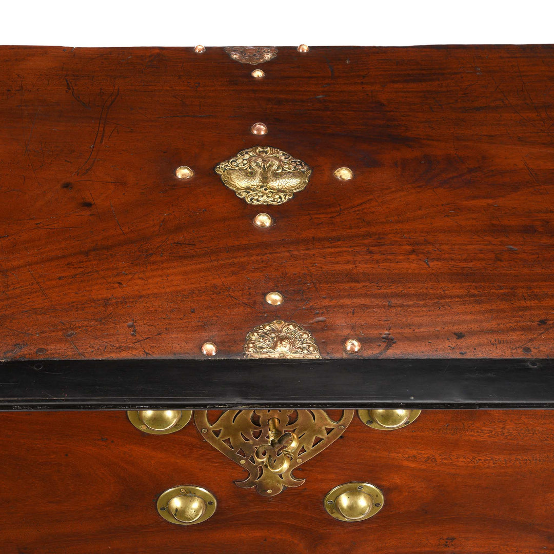 Surface Detail From Indo-Dutch  Jackfruit Wood & Brass Chest on Stand -18thC