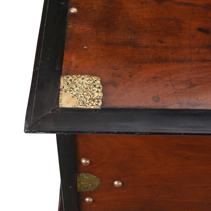 Cornering Detail From Indo-Dutch  Jackfruit Wood & Brass Chest on Stand -18thC