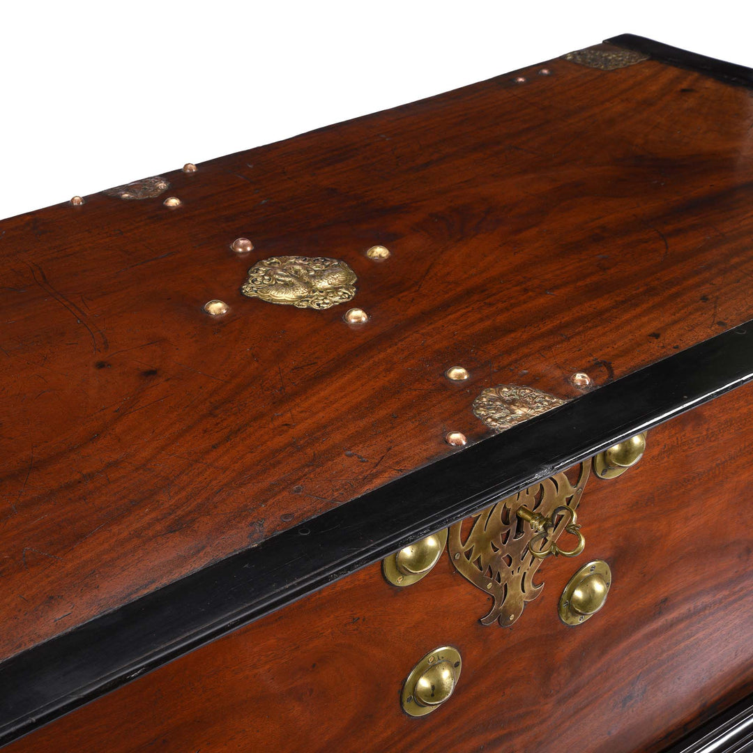 Surface Of Indo-Dutch  Jackfruit Wood & Brass Chest on Stand -18thC