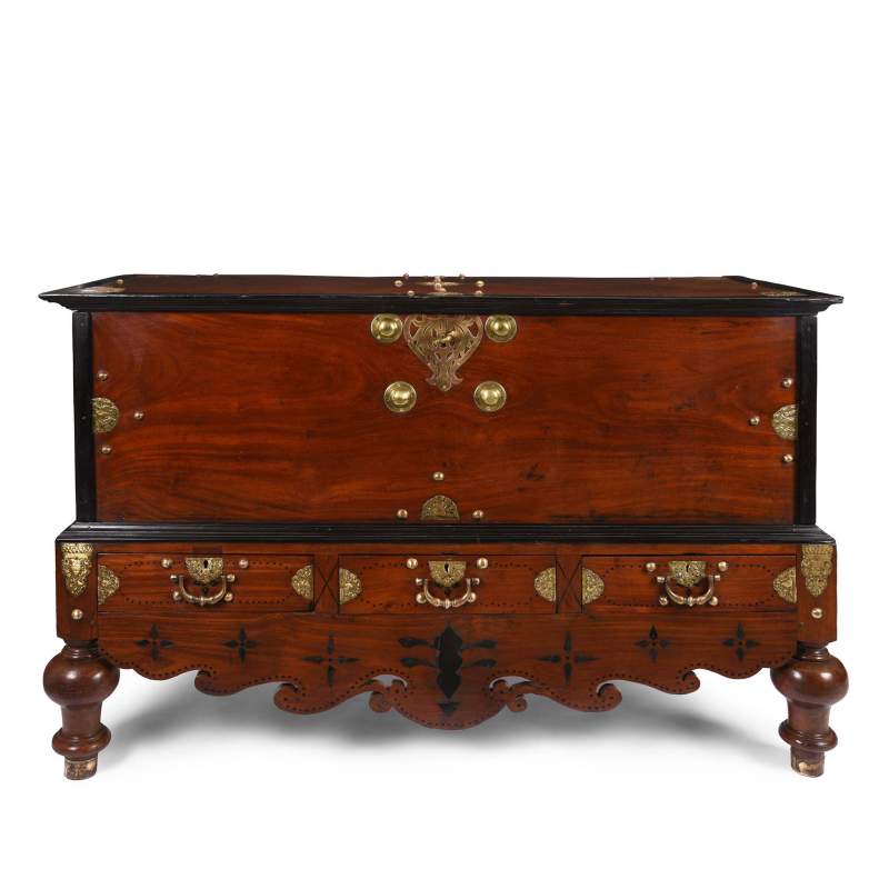 Indo-Dutch  Jackfruit Wood & Brass Chest on Stand -18thC