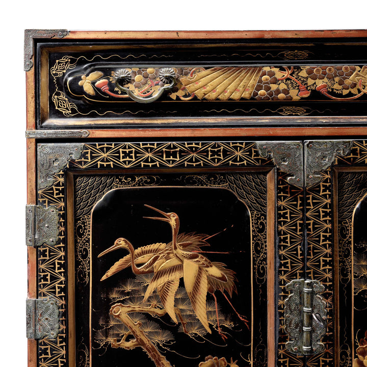 Corner Detail From Gilt Black Lacquer Kodansu From Japan - Meiji Period | Indigo Antiques
