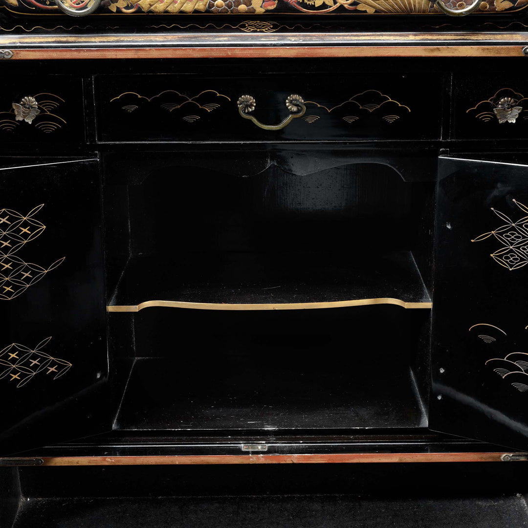 Interior Detail From Gilt Black Lacquer Kodansu From Japan - Meiji Period | Indigo Antiques