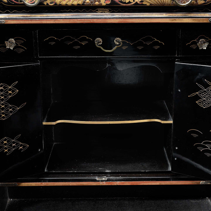 Interior Detail From Gilt Black Lacquer Kodansu From Japan - Meiji Period | Indigo Antiques