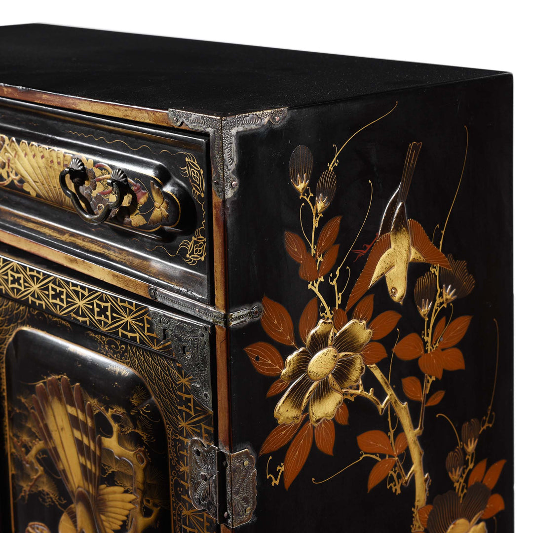 Side Corner Detail From Gilt Black Lacquer Kodansu From Japan - Meiji Period | Indigo Antiques