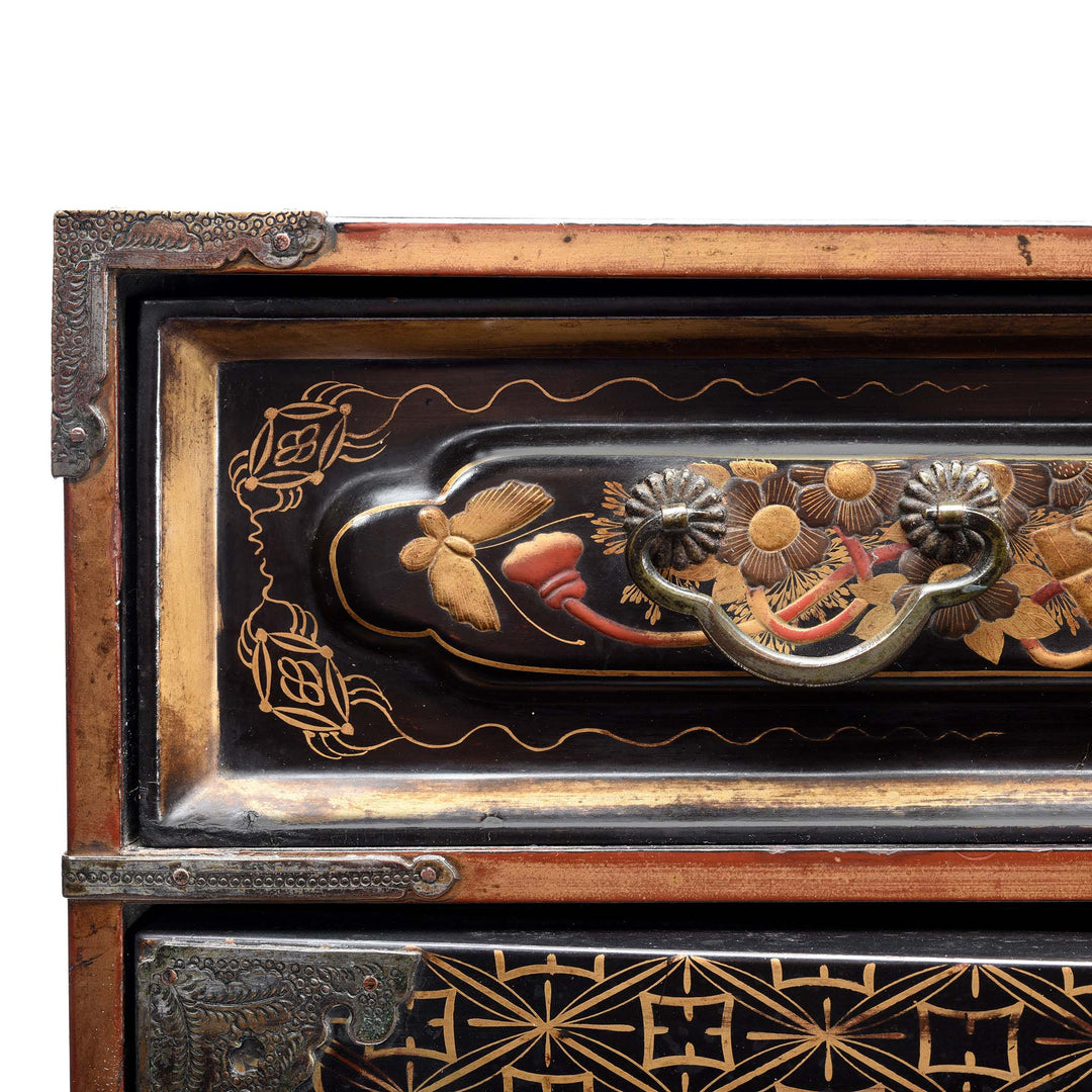 Corner Detail From Gilt Black Lacquer Kodansu From Japan - Meiji Period | Indigo Antiques