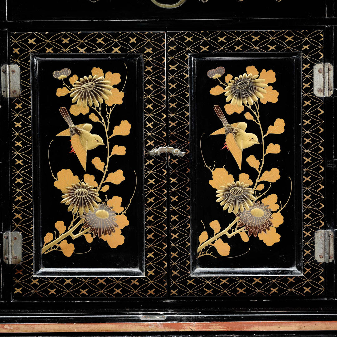 Inner Doors Detail From Gilt Black Lacquer Kodansu From Japan - Meiji Period | Indigo Antiques