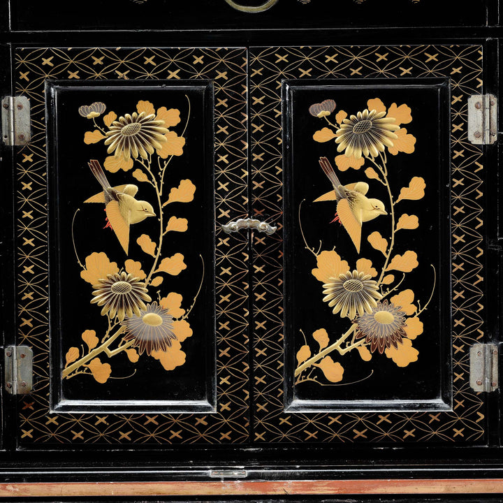 Inner Doors Detail From Gilt Black Lacquer Kodansu From Japan - Meiji Period | Indigo Antiques