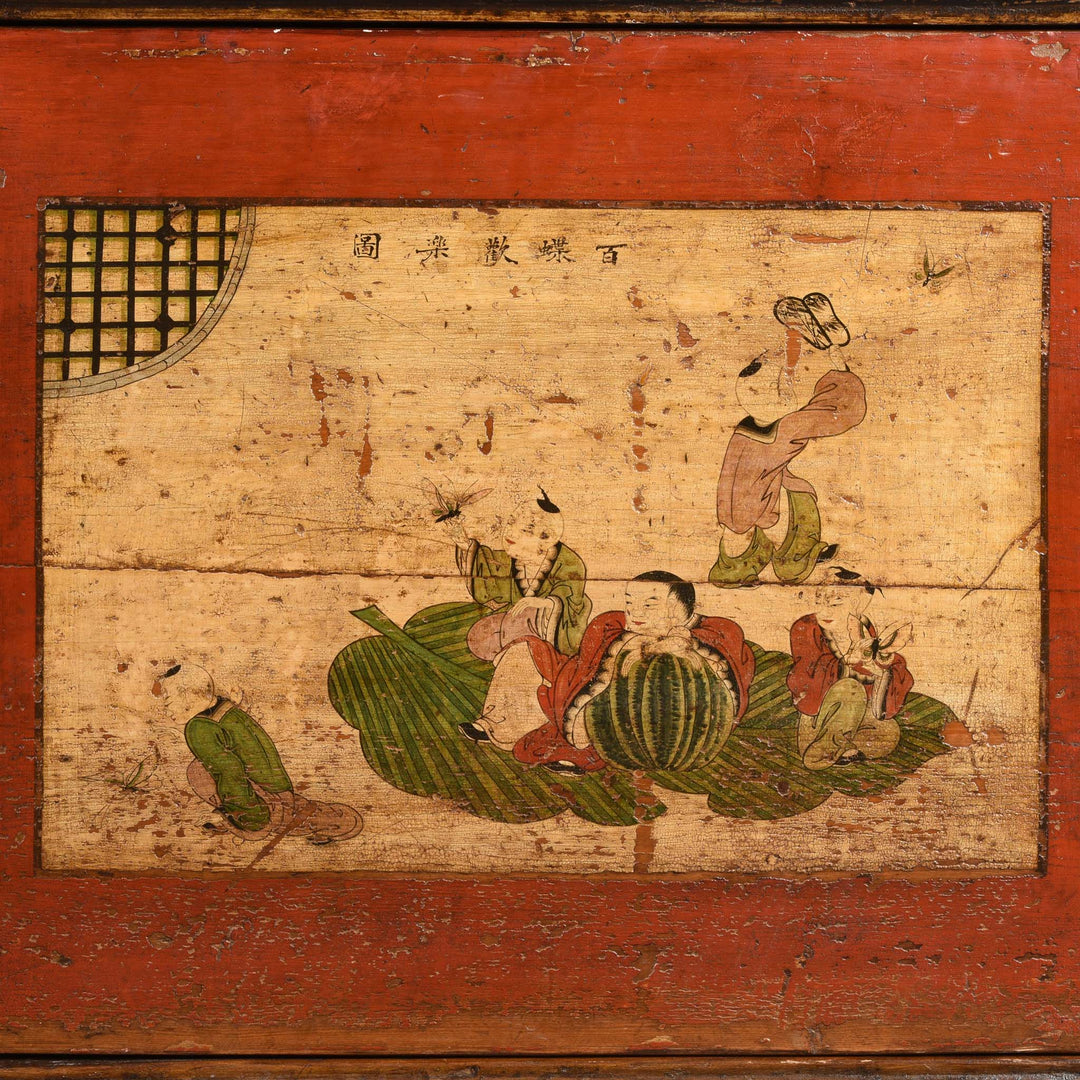 Paintwork Detail From Mongolian Sideboard with Original Painting 19thC | Indigo Antiques