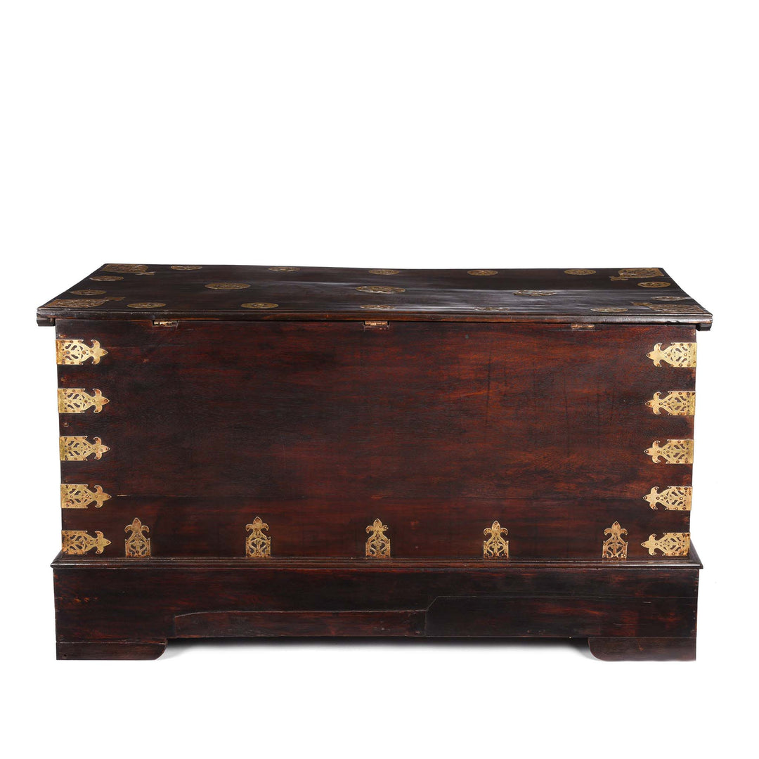 Reverse Of Carved Rosewood & Brass Bound Chest From Kutch - 19thC | Indigo Antiques