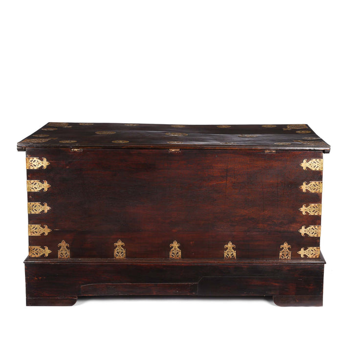 Reverse Of Carved Rosewood & Brass Bound Chest From Kutch - 19thC | Indigo Antiques