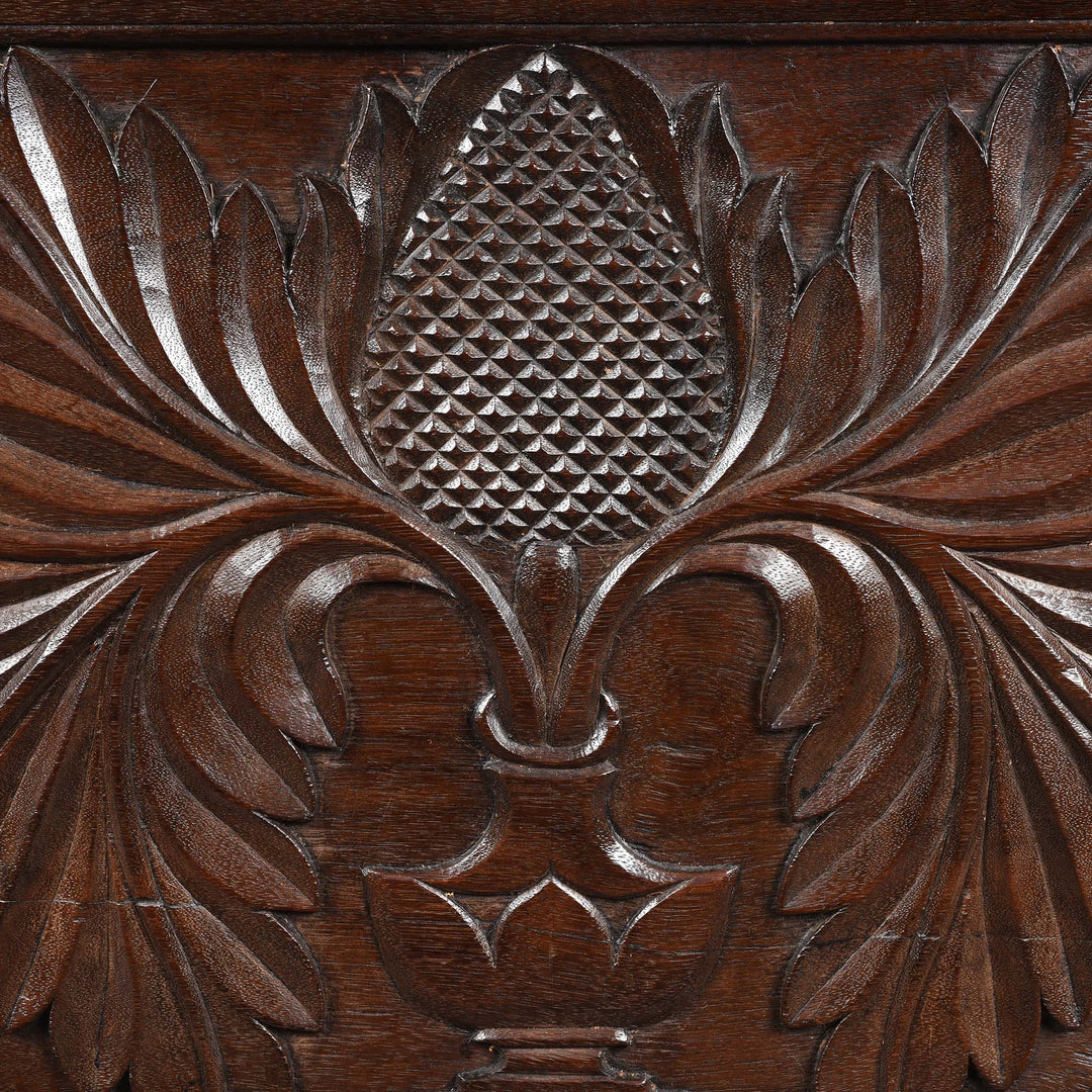 Carving Detail From Carved Rosewood & Brass Bound Chest From Kutch - 19thC | Indigo Antiques