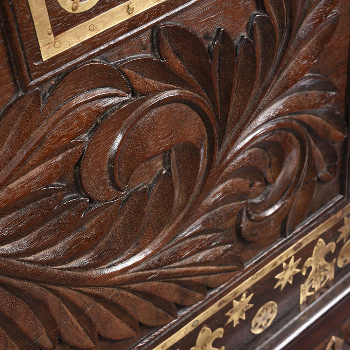 Carving Detail From Carved Rosewood & Brass Bound Chest From Kutch - 19thC | Indigo Antiques