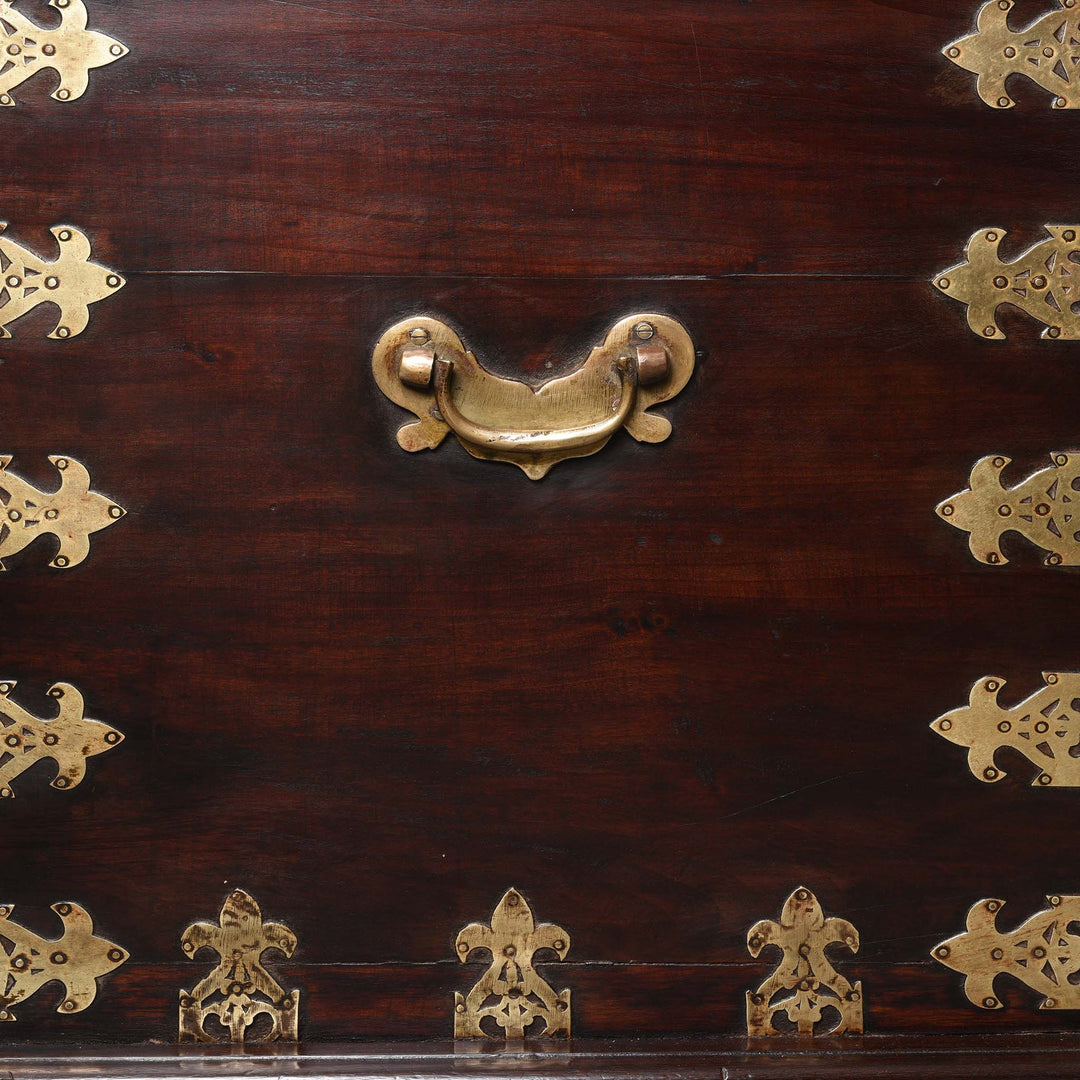 Side Handle Detail From Carved Rosewood & Brass Bound Chest From Kutch - 19thC | Indigo Antiques