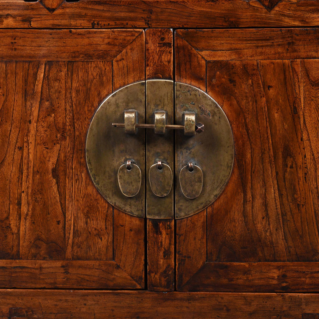 Lock Plate Detail From Elm & Catalpa Sideboard From Tianjin - 19thC | Indigo Antiques
